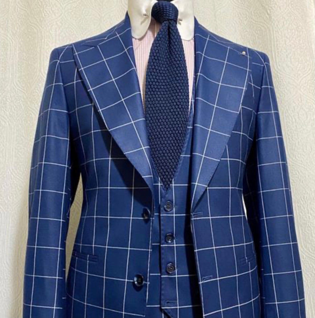 3pc Royal Blue and White Windowpane