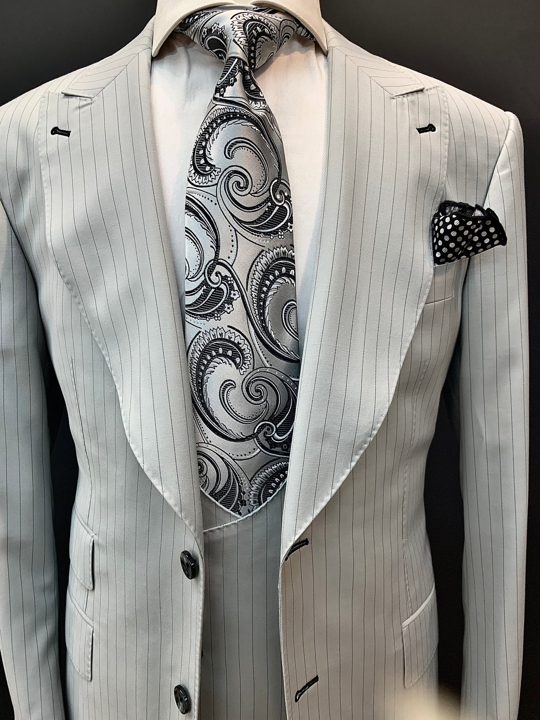 3pc Gray and Black Pinstripe Suit