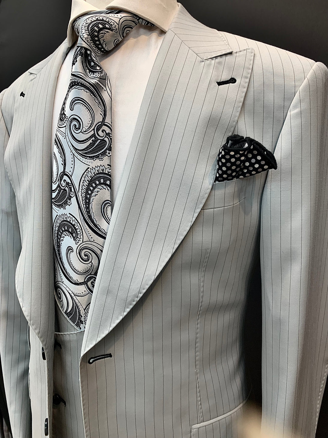 3pc Gray and Black Pinstripe Suit