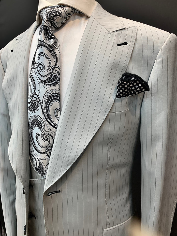 3pc Gray and Black Pinstripe Suit