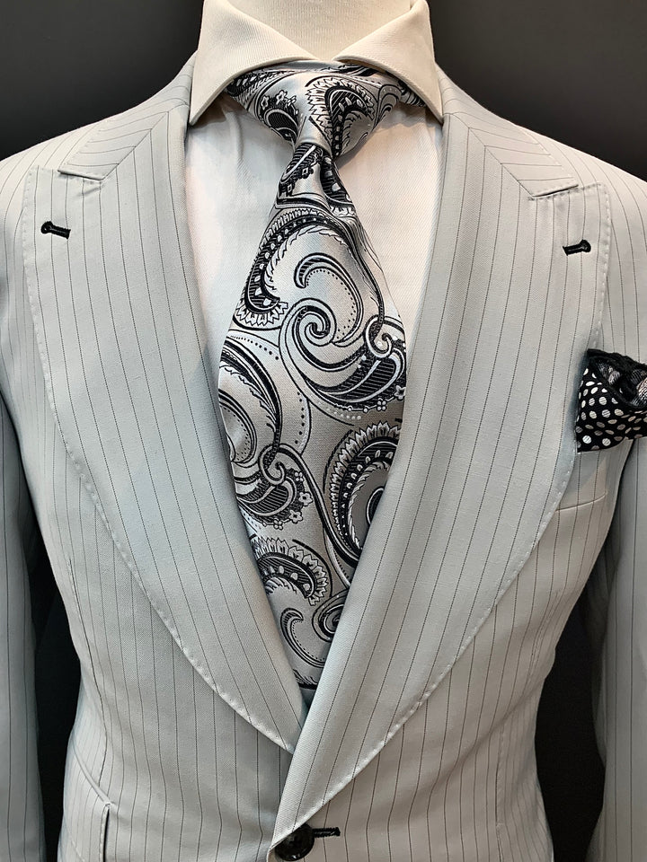 3pc Gray and Black Pinstripe Suit