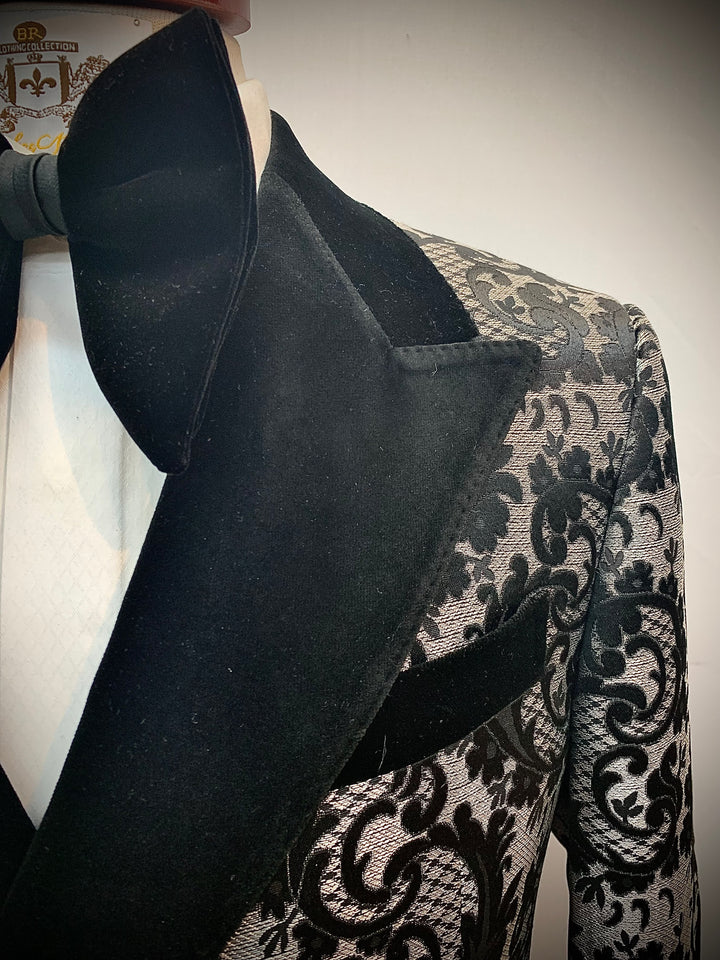 Gray and Black Paisley Double Breasted Tuxedo with Black Pants