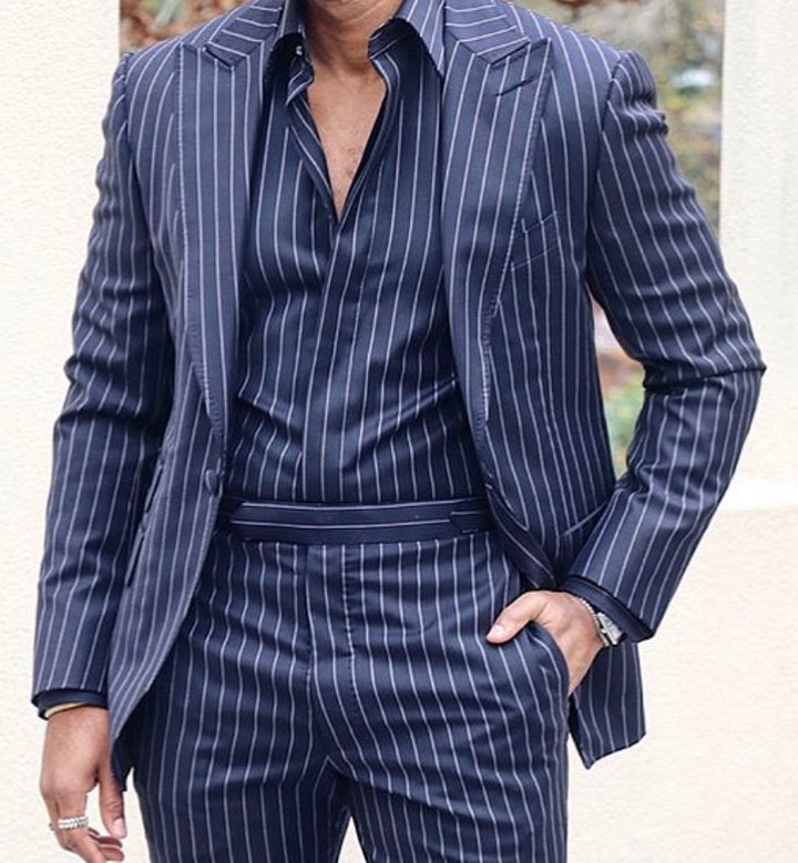 Guabello 3pc Navy Pinstripe Suit with Matching Shirt