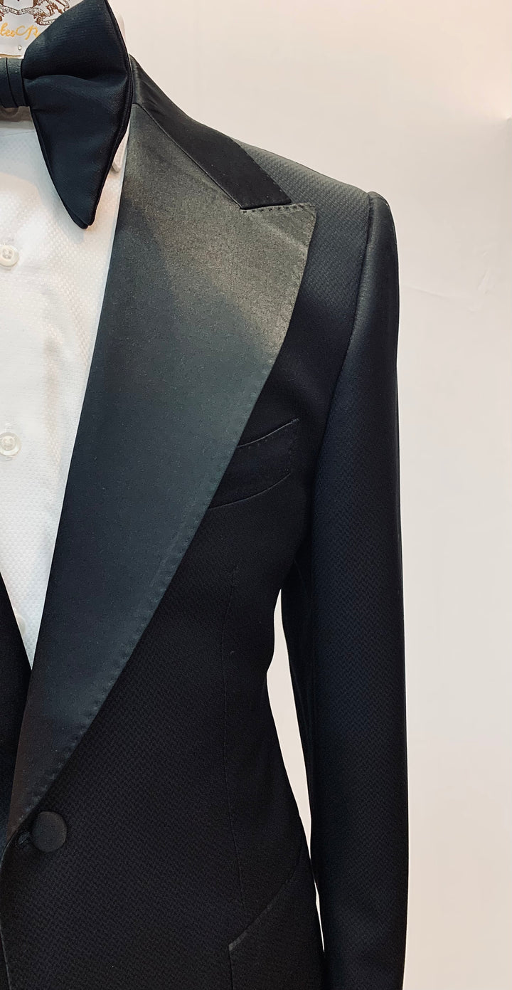 Black Textured Tuxedo with Black Pant