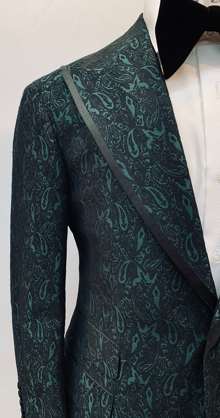 Green Paisley Tuxedo with Black Pants